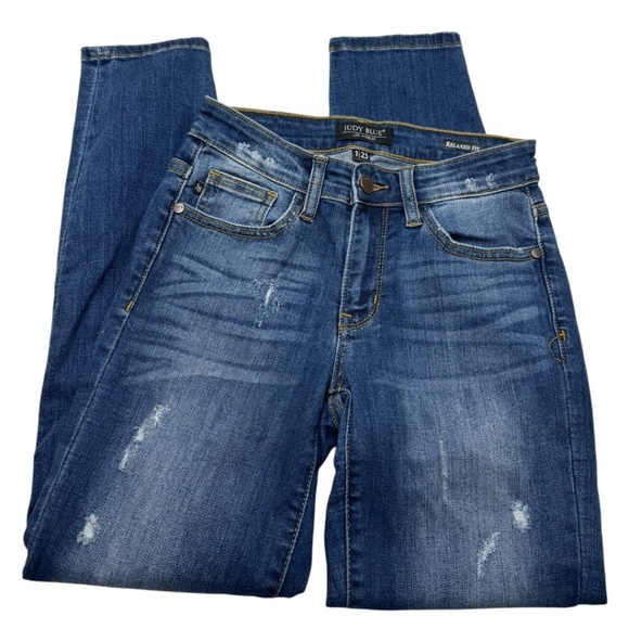 Judy Blue Relaxed Fit Distressed Blue Jeans - Picture 2 of 14